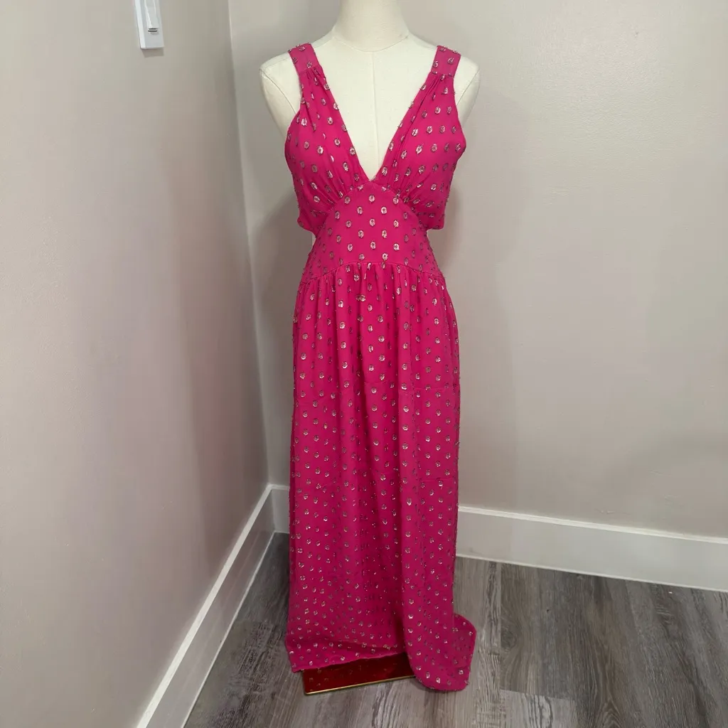 Lulus Dots and Wishes Hot Pink Polka Dot Cutout Maxi Dress Medium - Image 3