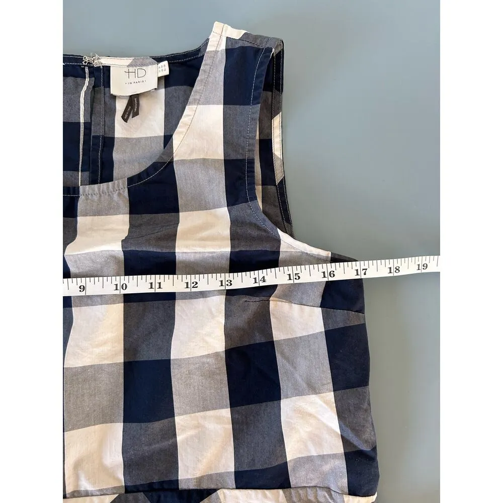 HD in Paris womens top size 8 blue white buffalo plaid sleeveless ruffled - Image 5