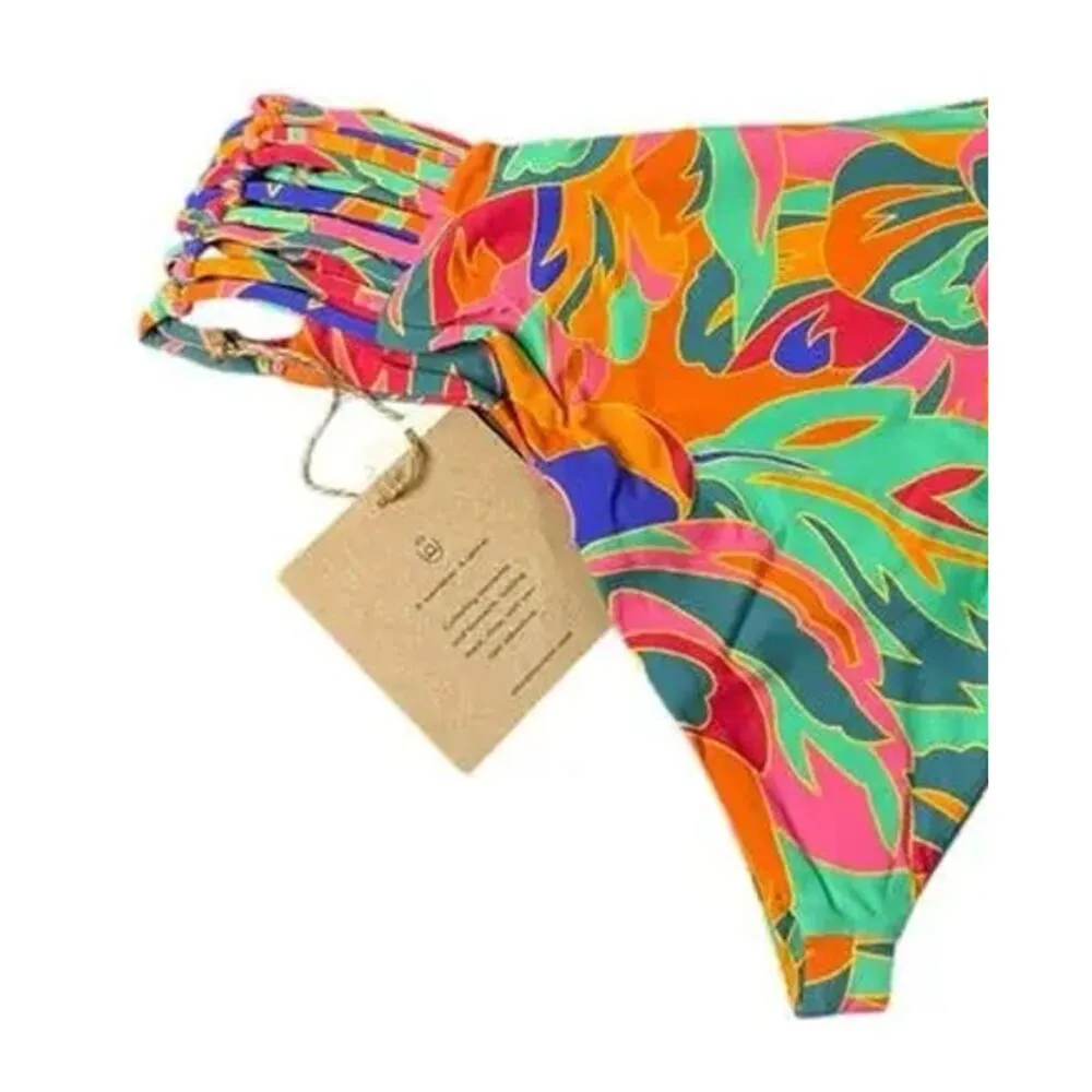 NWT Stone Fox Swim Simone Bikini Cheeky Bottom Stained Glass Print S MultiColors - Image 3