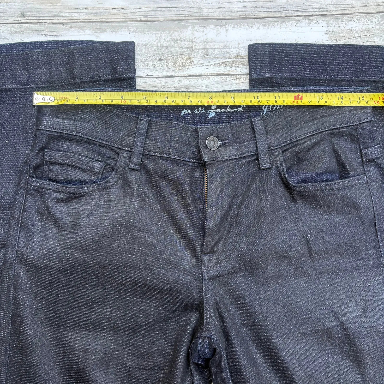 7 for all Mankind Ginger Flare Jeans S 28 Dark Wash Faux Leather Y2K Skater - Image 8