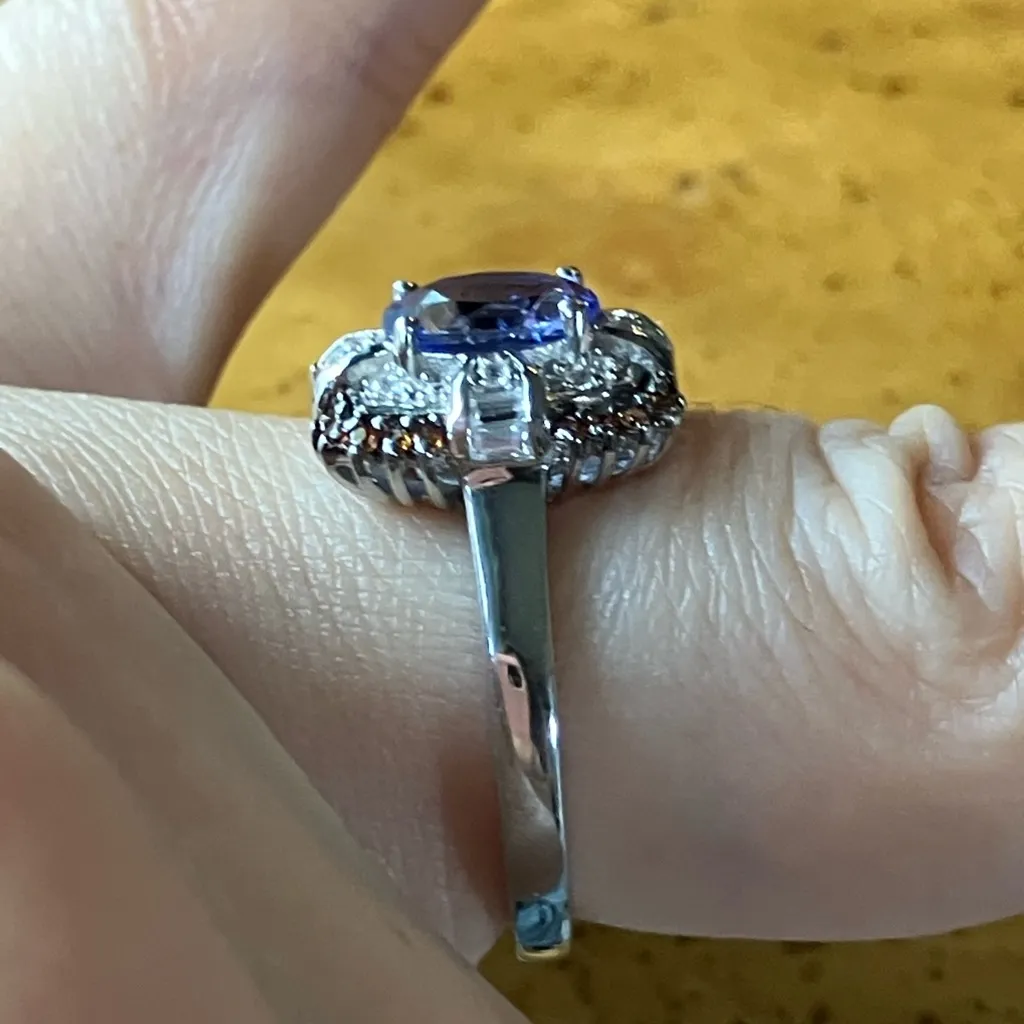 Natural Tanzanite Sterling Silver Art Deco Style Ring Size 6 - Image 3