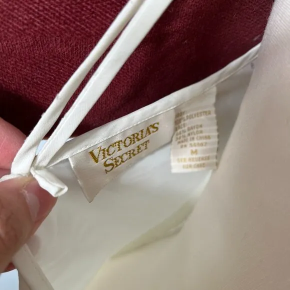 Vintage 90s Victoria's Secret Gold‎ Label Off White Mini Slip Dress Womens M - Image 7