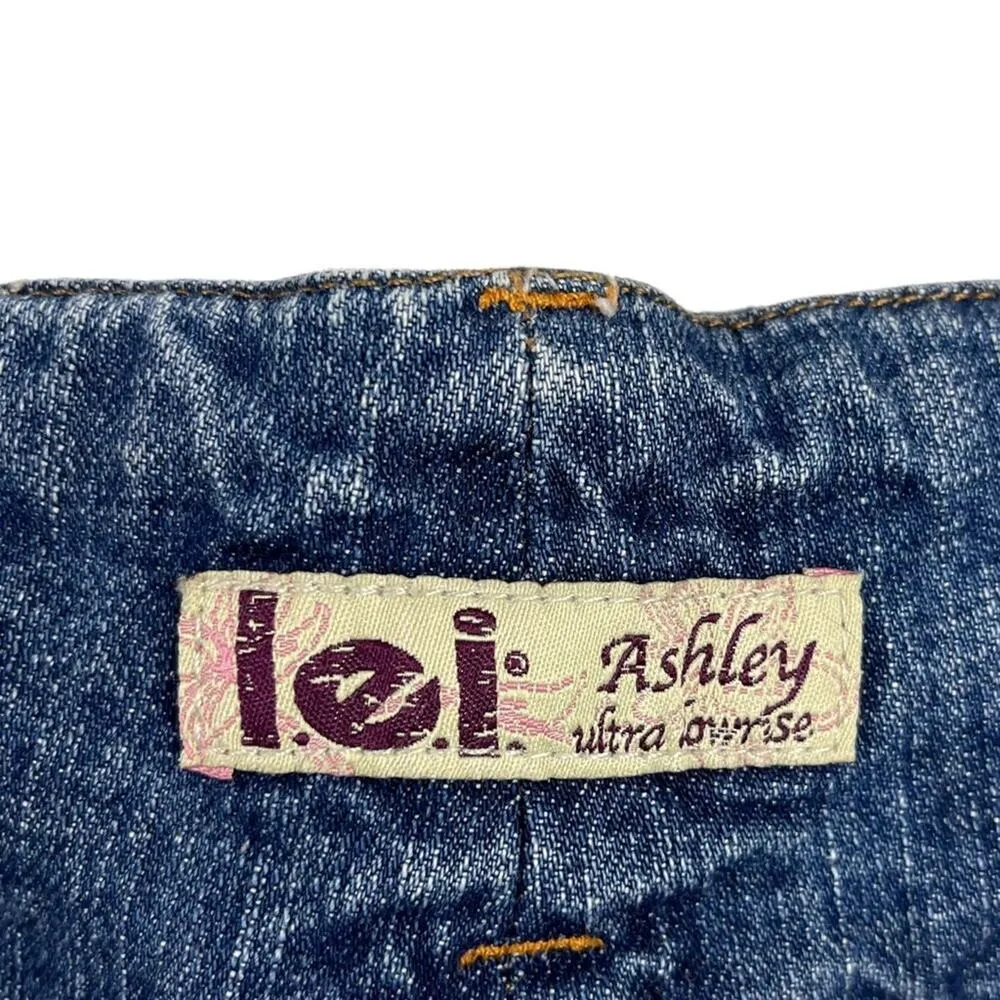 VTG Lei Y2k Blue Denim Low Rise Ashley Jeans Orange Floral Boho Embroidery 15 - Image 7