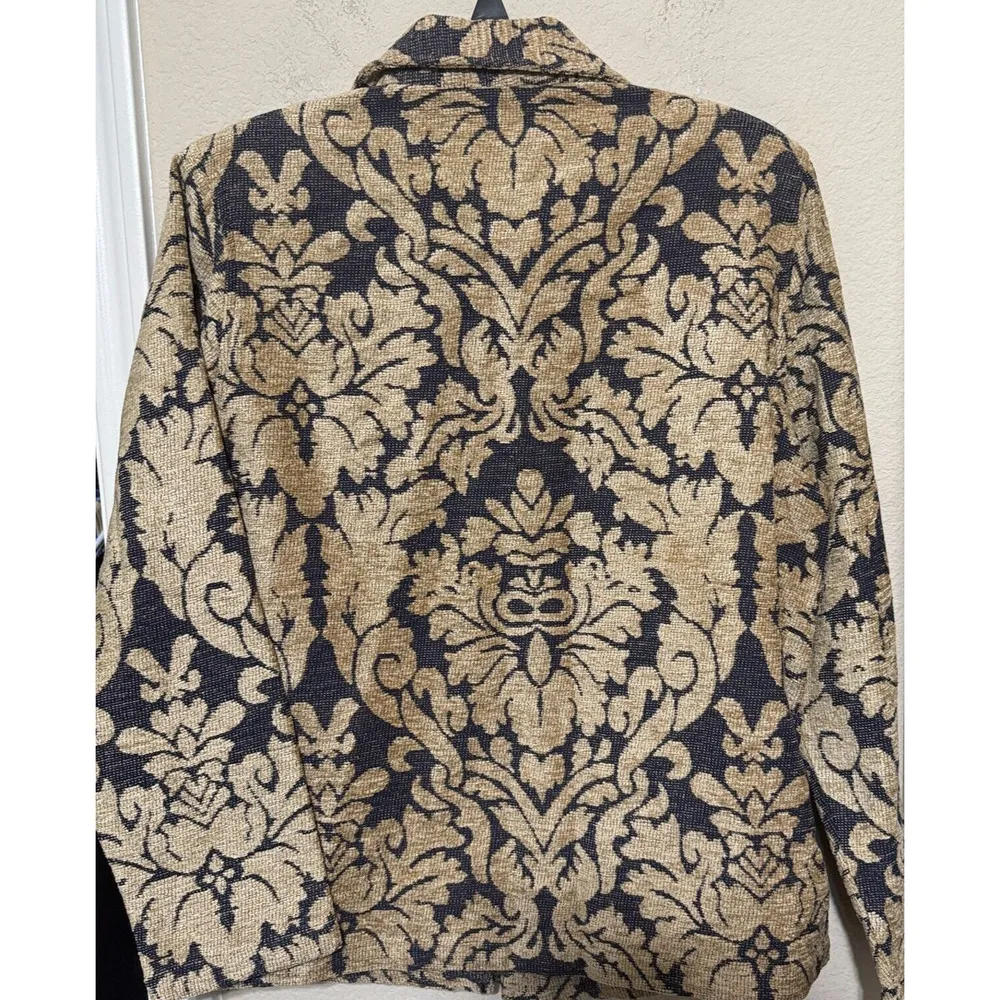 Indigo Moon Blazer Jacket Womens Medium Tapestry full zip Tan Navy Artsy - Image 5