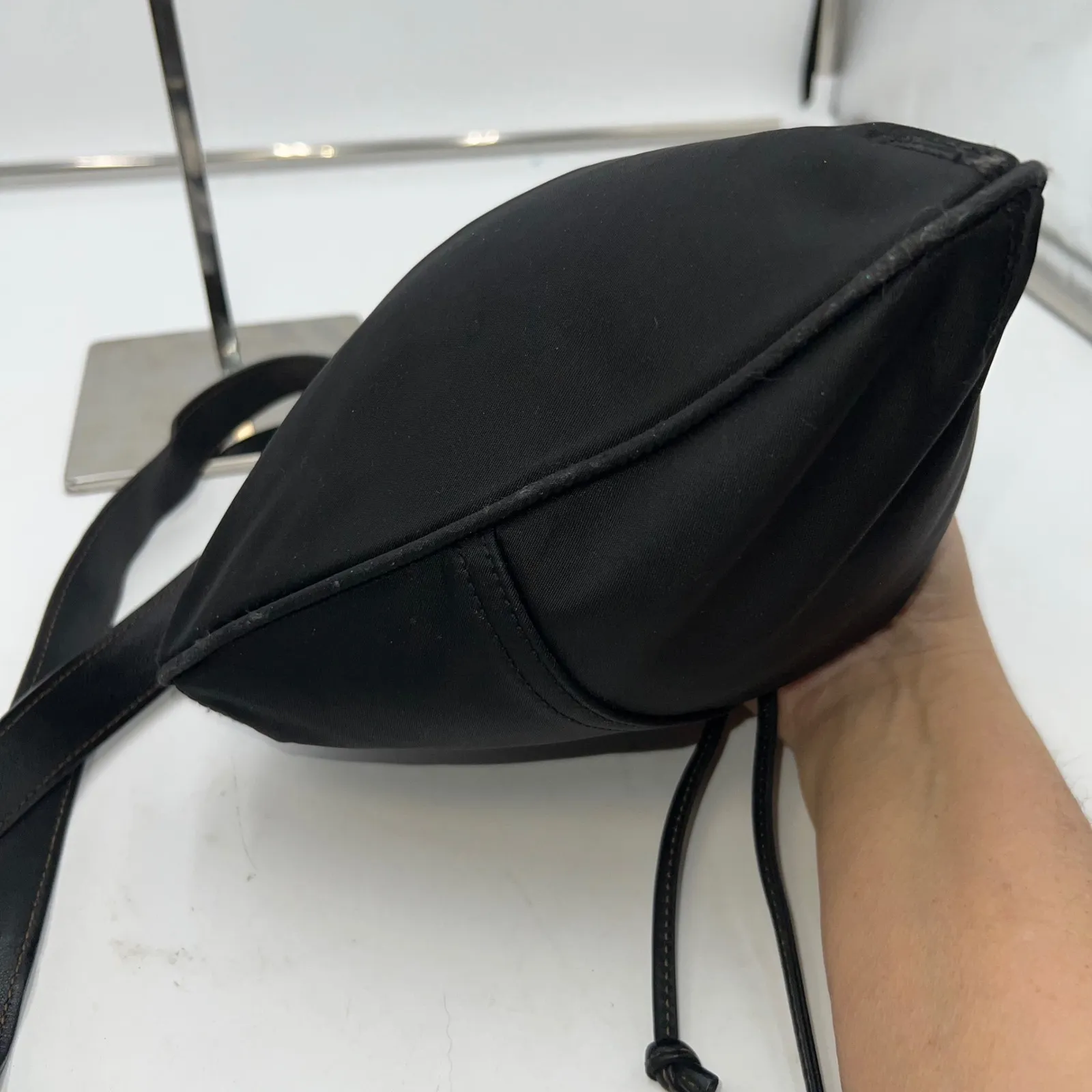 Coach  Black Nylon Leather Trim Drawstring Bucket Shoulder Bag Purse Hobo - Image 7