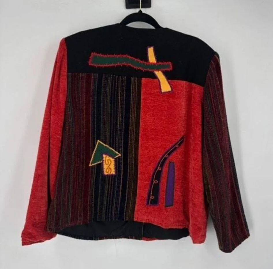 Vintage 90s DK by Daniel K Womens Patchwork Button Front Jacket Multicolor Large Red - Image 8