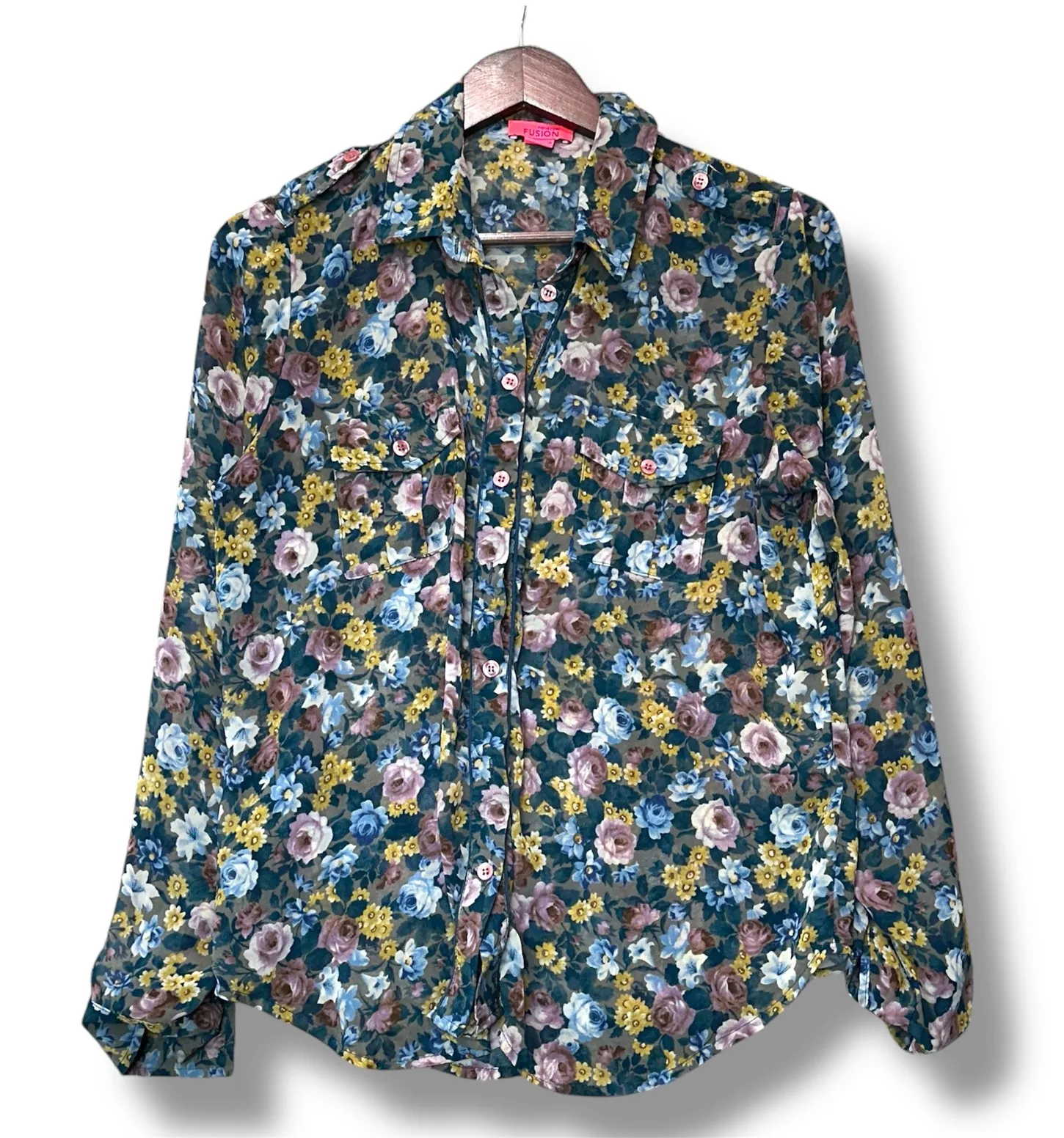 Monsoon Fusion Floral Button-Up Blouse US 10 Cottagecore Romantic Spring Top - Image 1