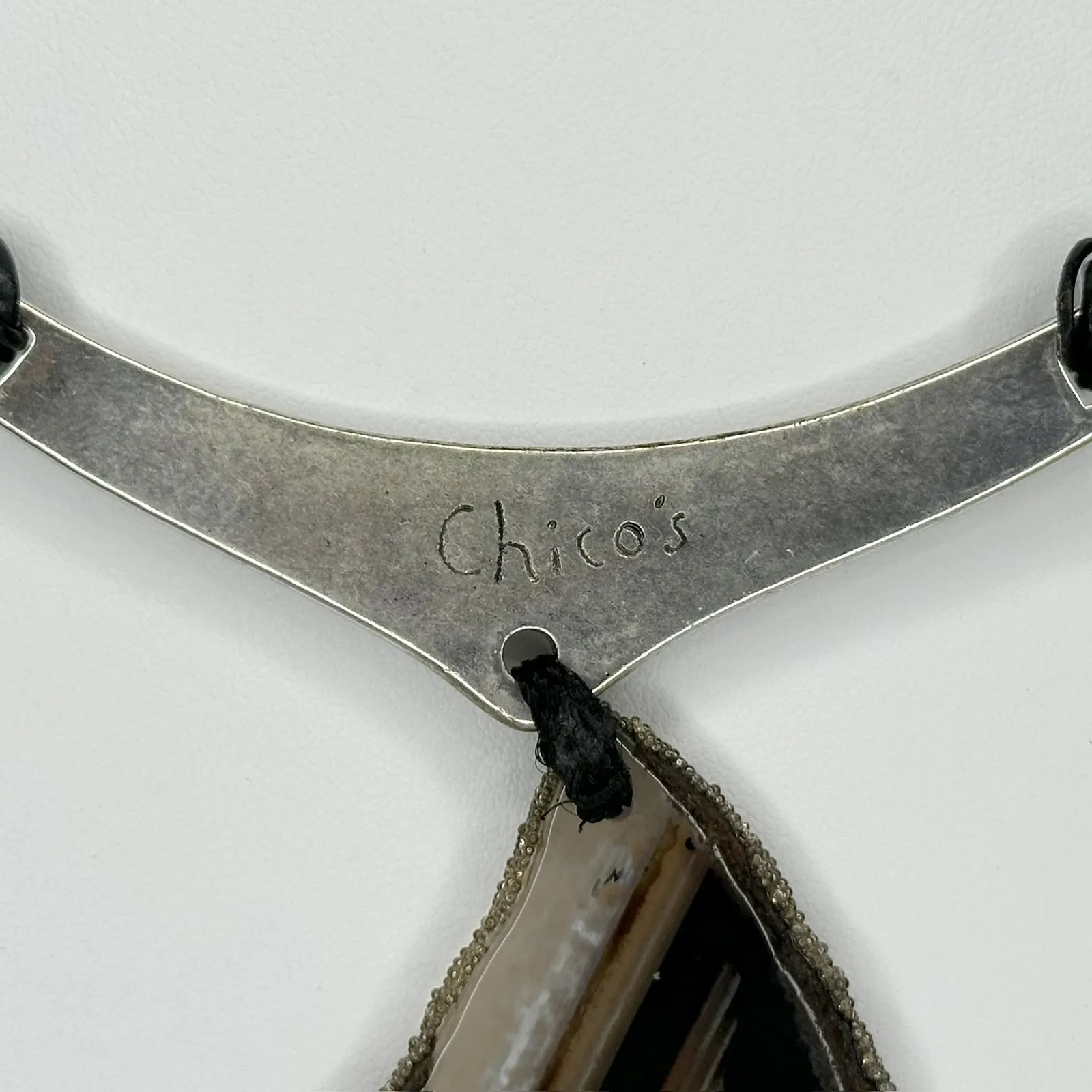 Chico's Striped Slab Pendant on Black Cord and Silver Tone Necklace ✨ - Image 5