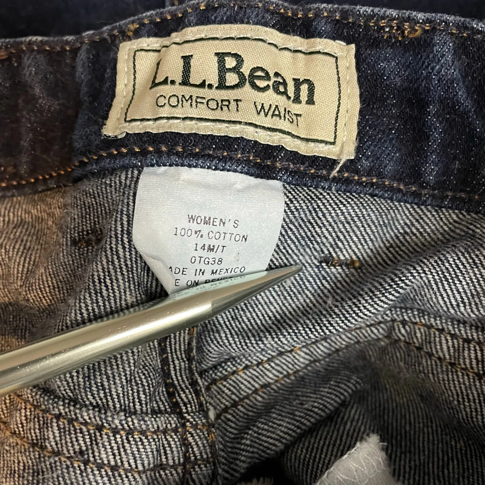 Vintage LL Bean Comfort Waist Dark Wash Nep Denim Straight Jeans women 14 Tall - Image 11