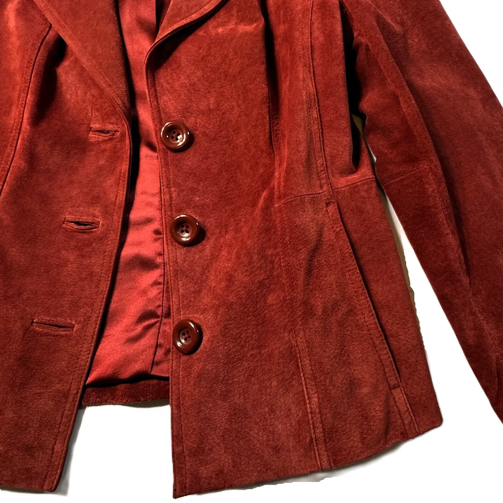 Preston York Leather Suede Jacket Blazer Womens XS Pockets Red Berry 90s VTG NEW - Image 6