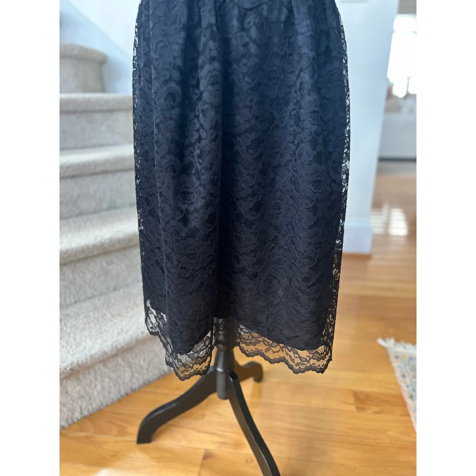 Vintage Black Lace Drop Waist Puffed Sleeve Dress Romantic Victorian Milk Maid - Image 7