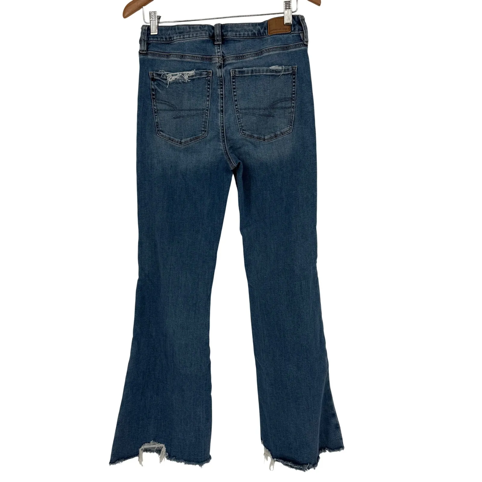 American Eagle Flared Distressed Jeans Blue Denim Next Level Stretch Size 4 - Image 9