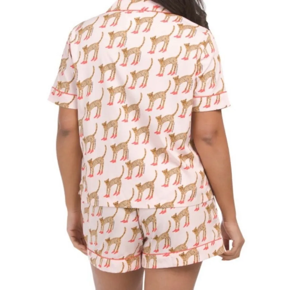BOUFFANTS & BROKEN HEARTS High Heel Leopard Pajama Short Set Size M - Image 2