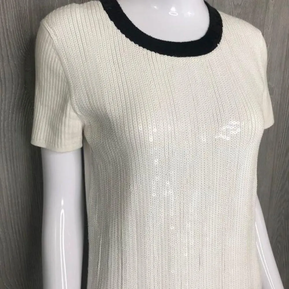 Michael kors sequin short sleeve dress w/ black trim Christmas wedding formal ca - Image 2