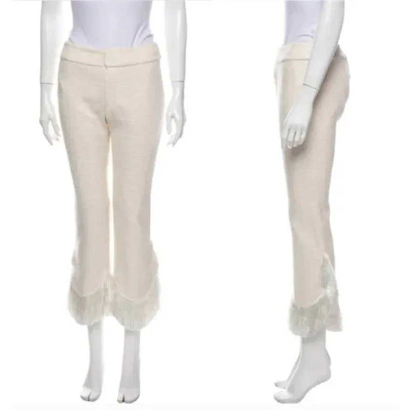 Alexis Ivory Fringed Tatum Tweed Wide Leg Pants Womens Small - Image 14