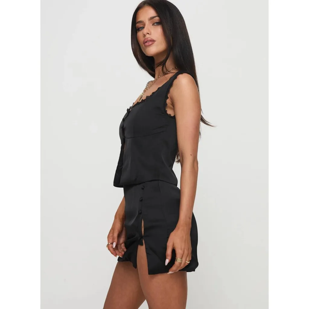 PRINCESS POLLY Chakira Lace & Satin Tank & Miniskirt Set in Black Size US 8 - Image 11