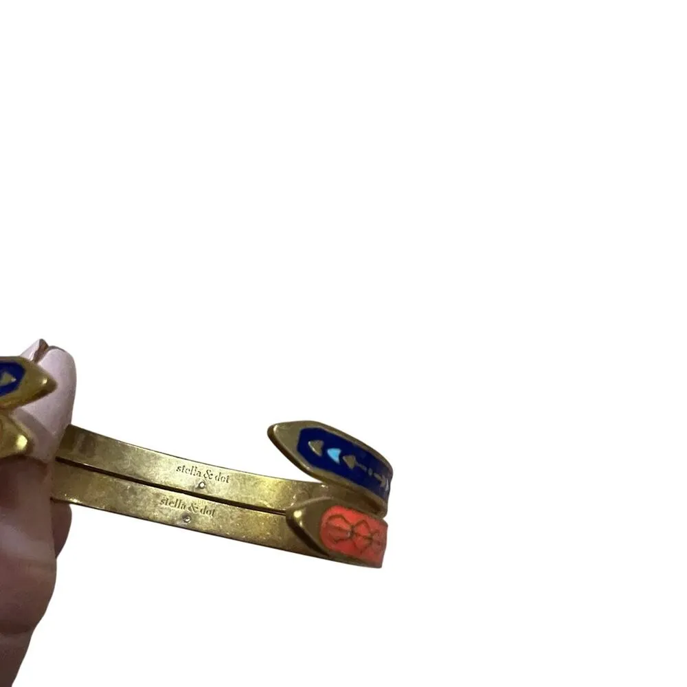 Stella & Dot Manchester Blue and Orange Enamel Gold Tone Cuff Bracelets - Image 7