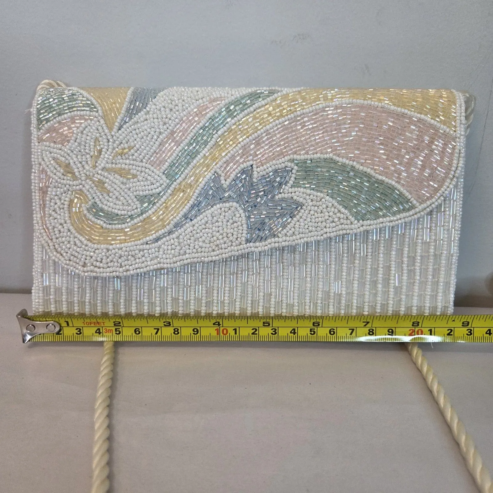 Beaded Crossbody Clutch Evening Purse Pastel Rainbow Peacock Magnetic Catch Pock - Image 5