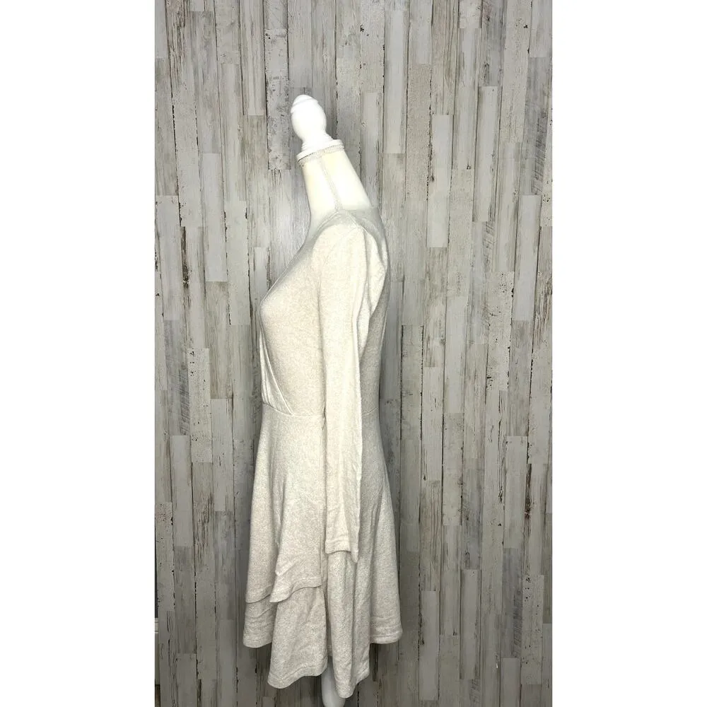 Saturday Sunday Women's Beige Knit Mini Dress V-Neck Long‎ Sleeve Size XS - Image 5