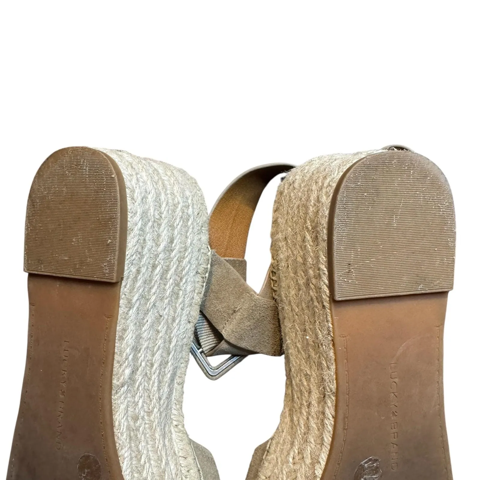 Lucky Brand Shoes Womens Size 9.5 Beige Suede Audrinah Espadrille Wedge Sandals - Image 9
