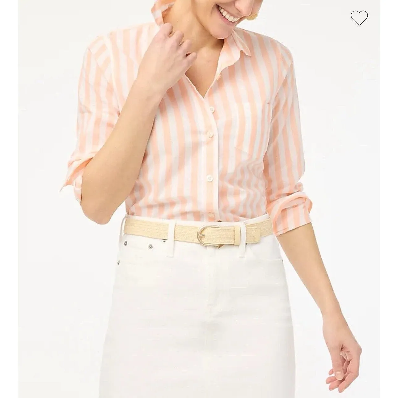 J Crew Shirt Womens XL‎ Orange Striped Cotton Signature Fit Lightweight Preppy - Image 2