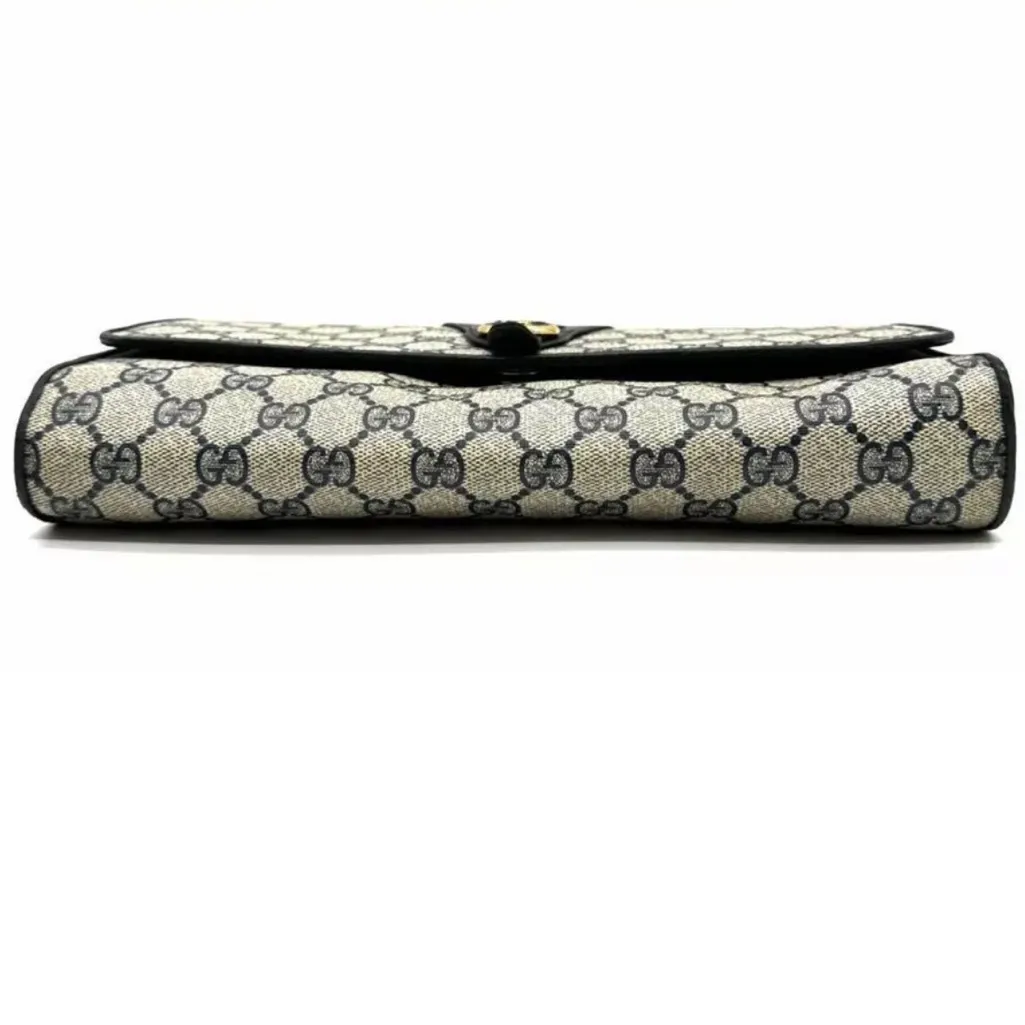 GUCCI GG Supreme Horse Bit Navy Clutch Crossbody Bag Silver Hardware DUST BAG - Image 11