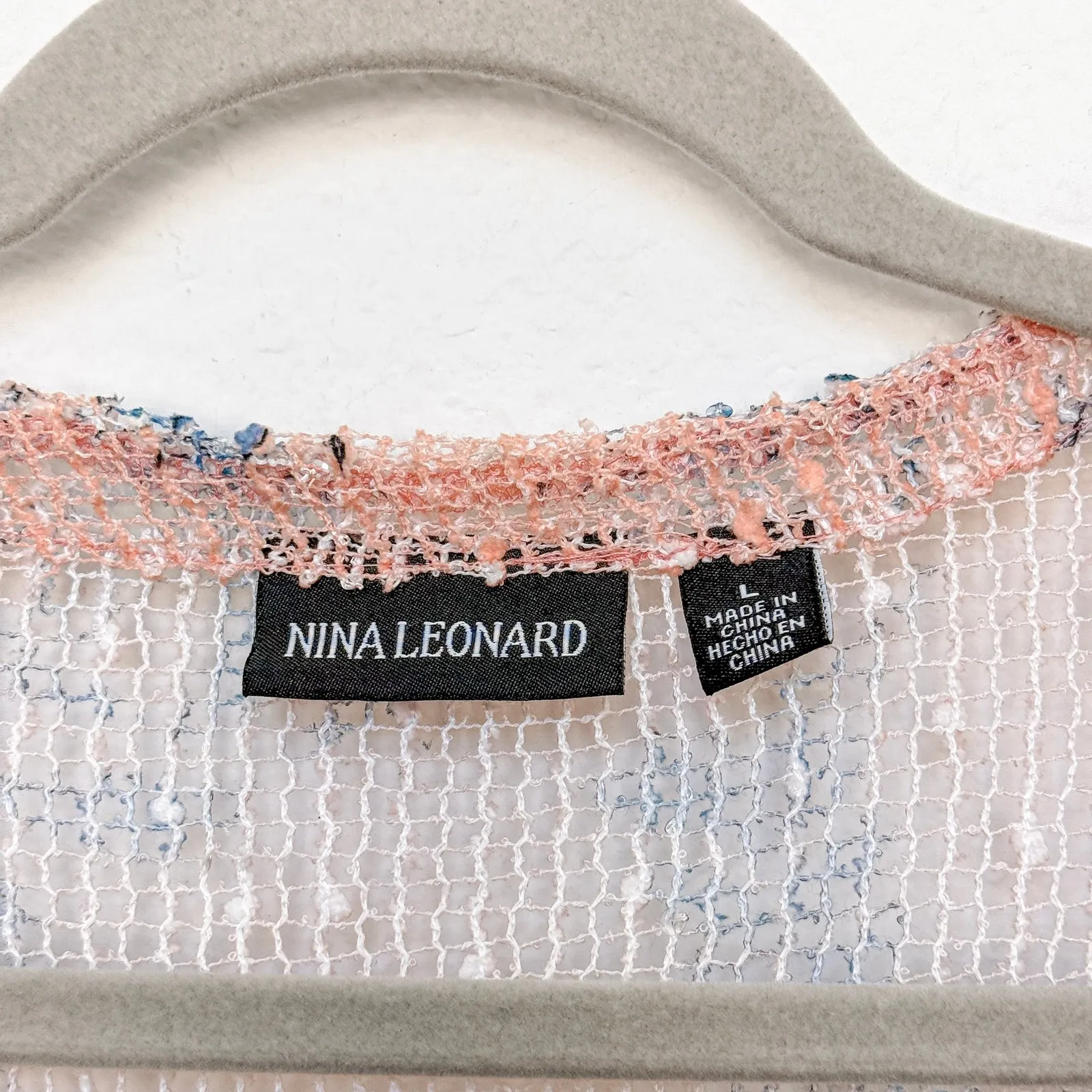 Nina Leonard Womens Cardigan Sz L Pink Floral Knit Mesh Boho Cottage Shabby Chic - Image 4