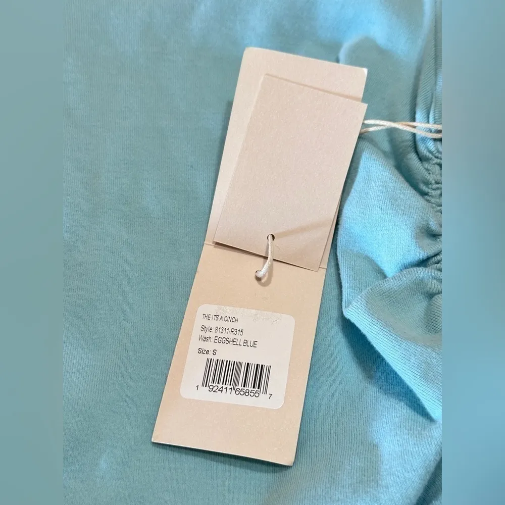 #33 NWT MOTHER Denim The It's A Cinch Side Ruched Tee in Eggshell Blue - Image 6