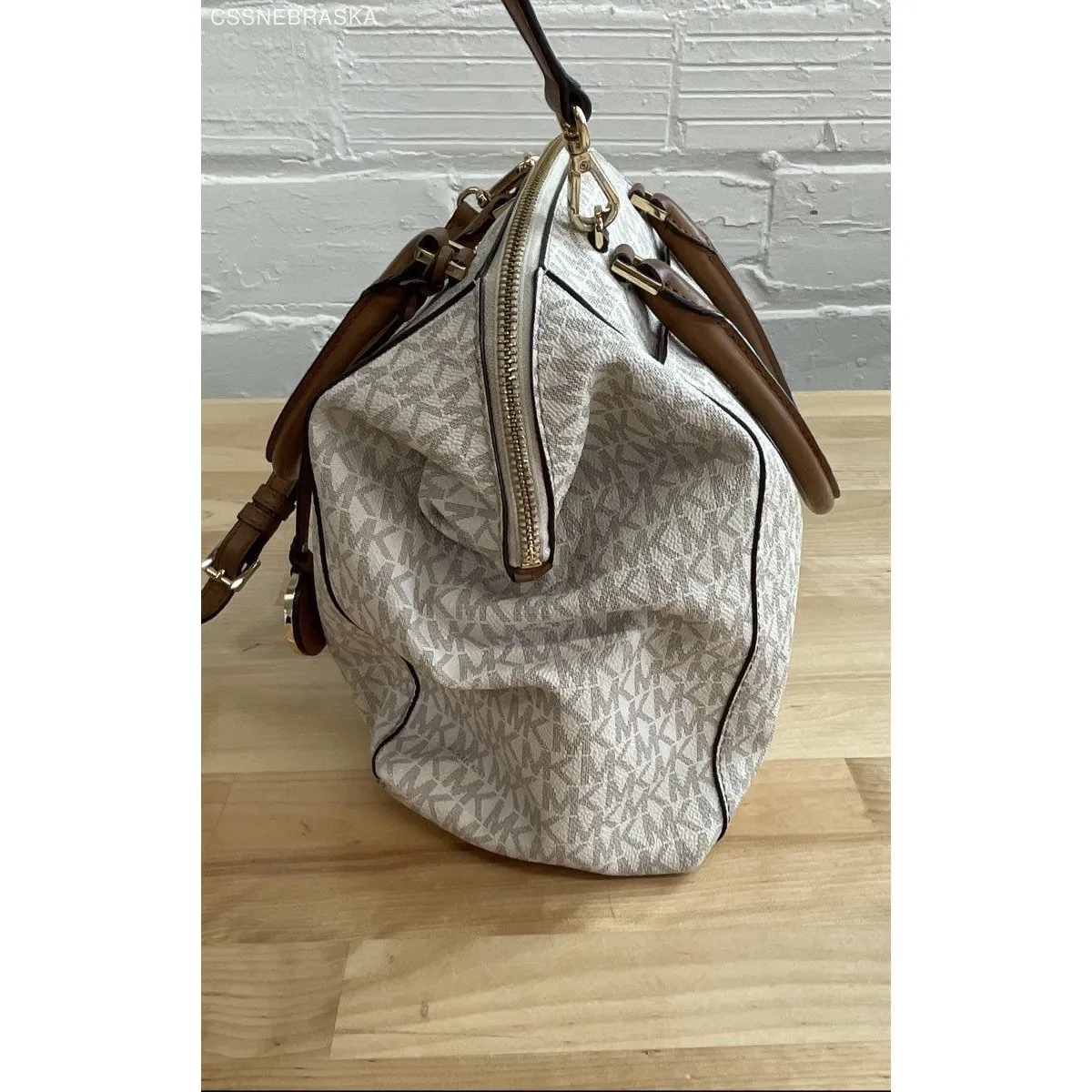MK White/Brown Michael‎ Kors Riley Purse - Size M - Image 5