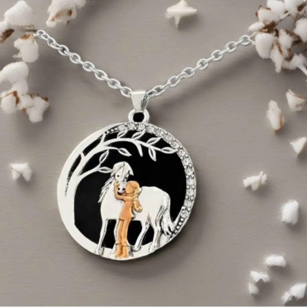 Sterling Silver Rose Gold Horse & Girl Necklace NWT - Image 6