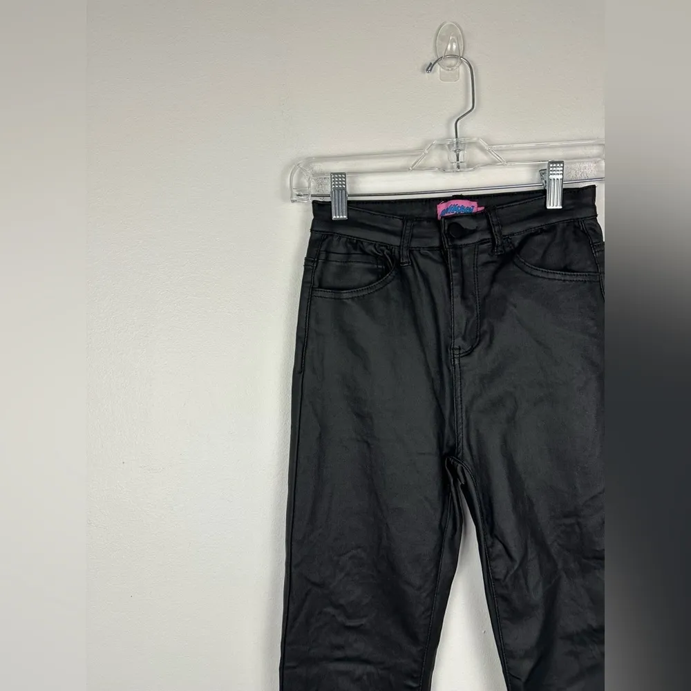 Edikted Womens Pants Size S Black Faux Leather High Rise Wide Leg Flared - Image 3