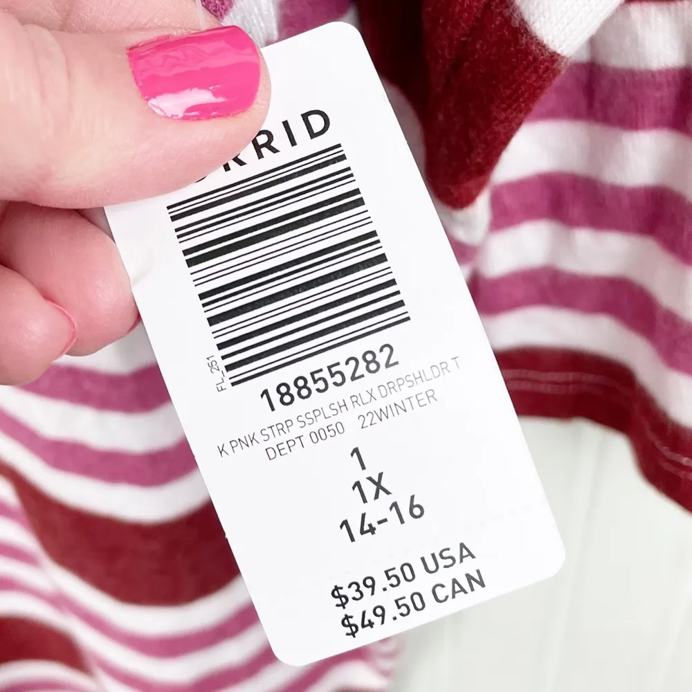 NEW Torrid Relaxed Fit Super Soft Plush V-neck Drop Shoulder Top Pink Stripe 1X - Image 8