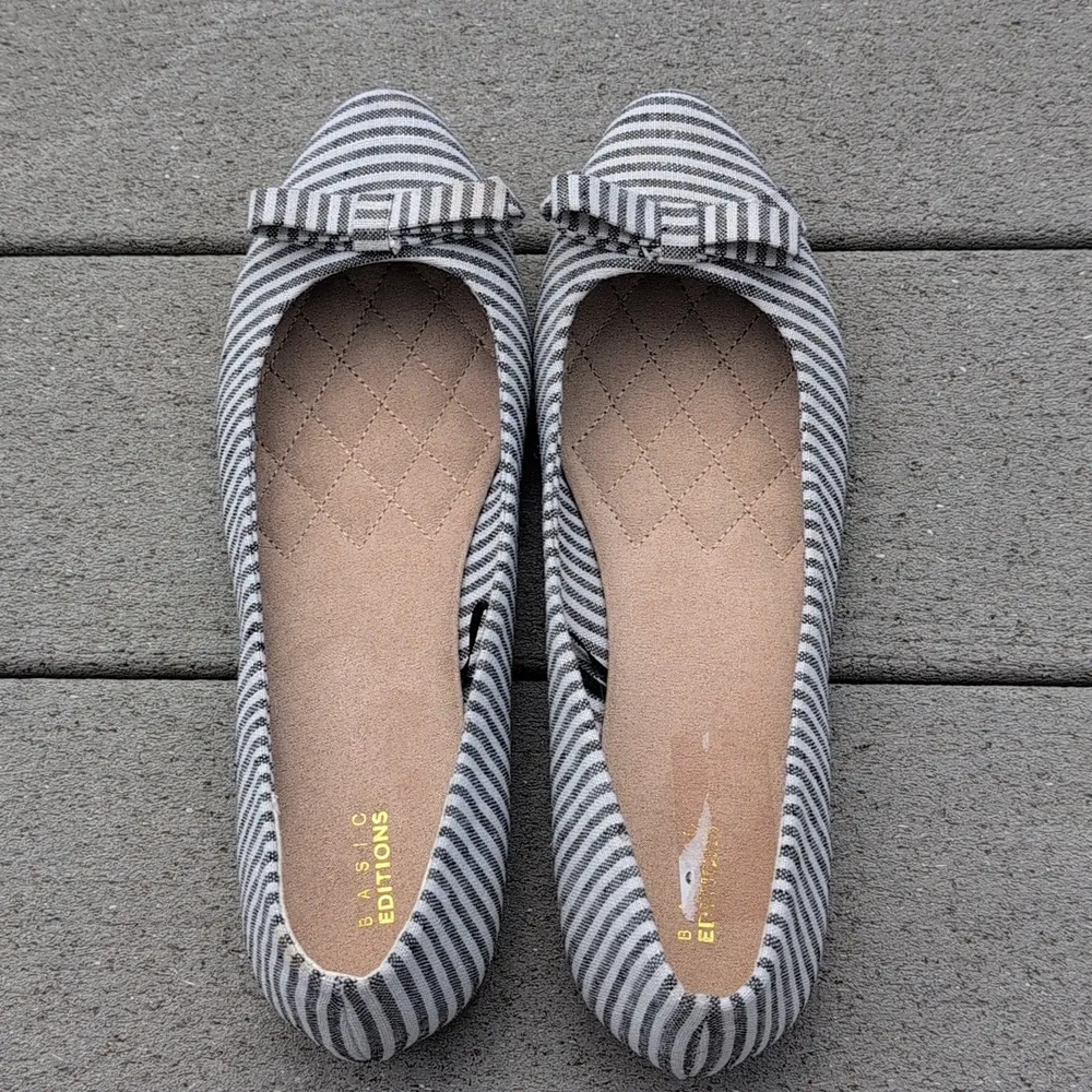 Basic Edition Striped Bow Flats | Striped Ballet Flats With Bow Blue Size 10 - Image 6