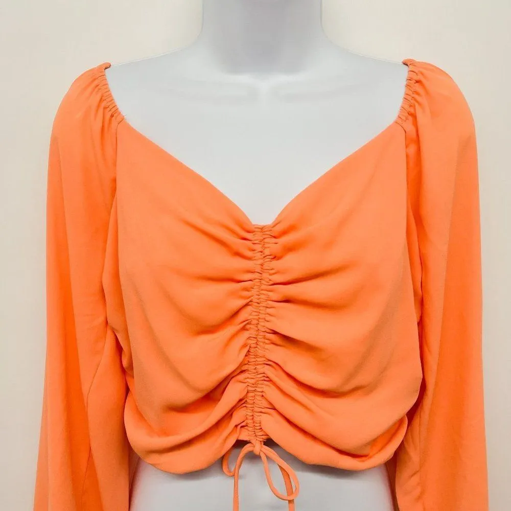 Style Rack Long Sleeve Balloon Sleeve Ruched Gathered Crop Top Pastel Peach - Image 4