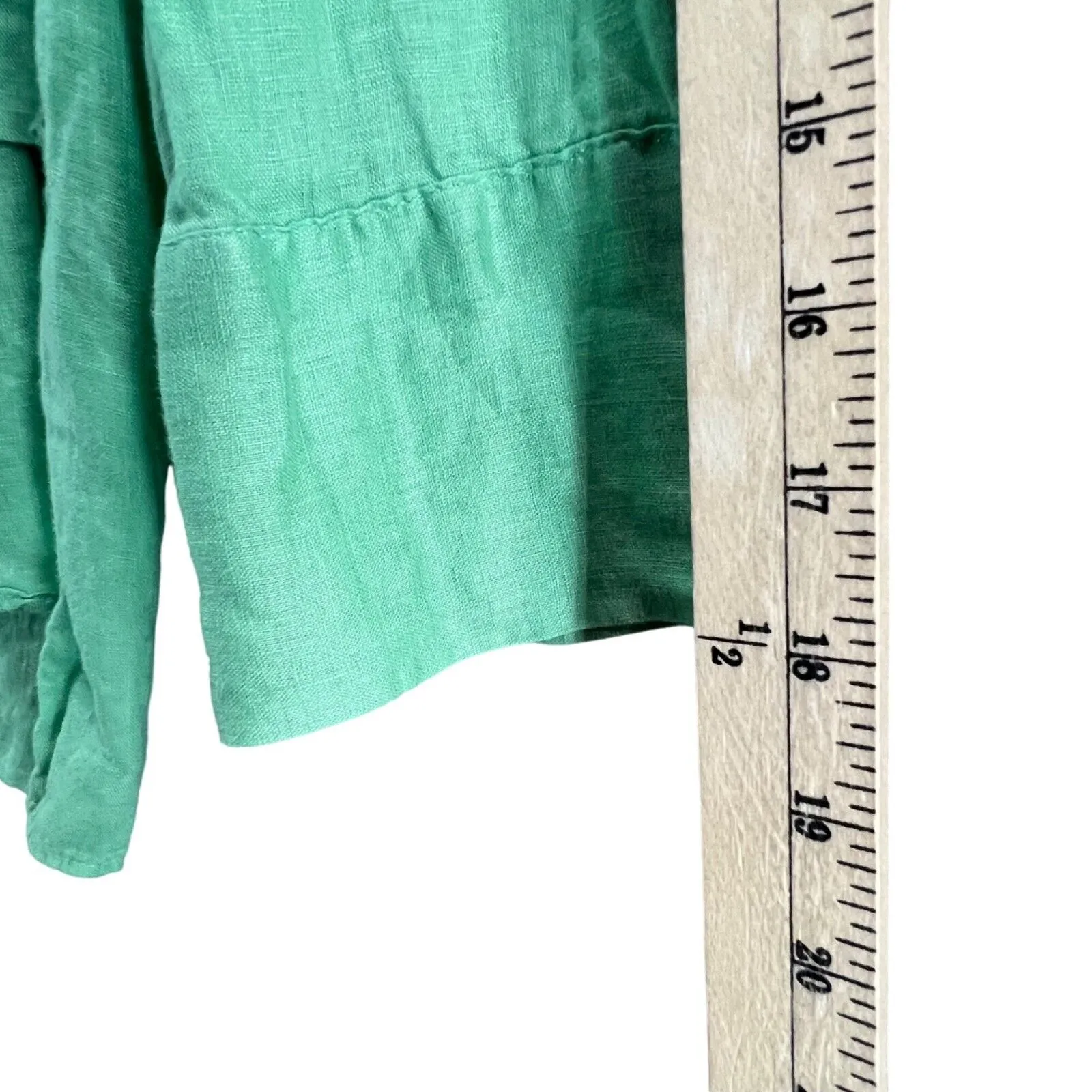 Zara Linen Shirt Women M Mint Green Asymmetric Relaxed Blouse Beach Resort Top - Image 9