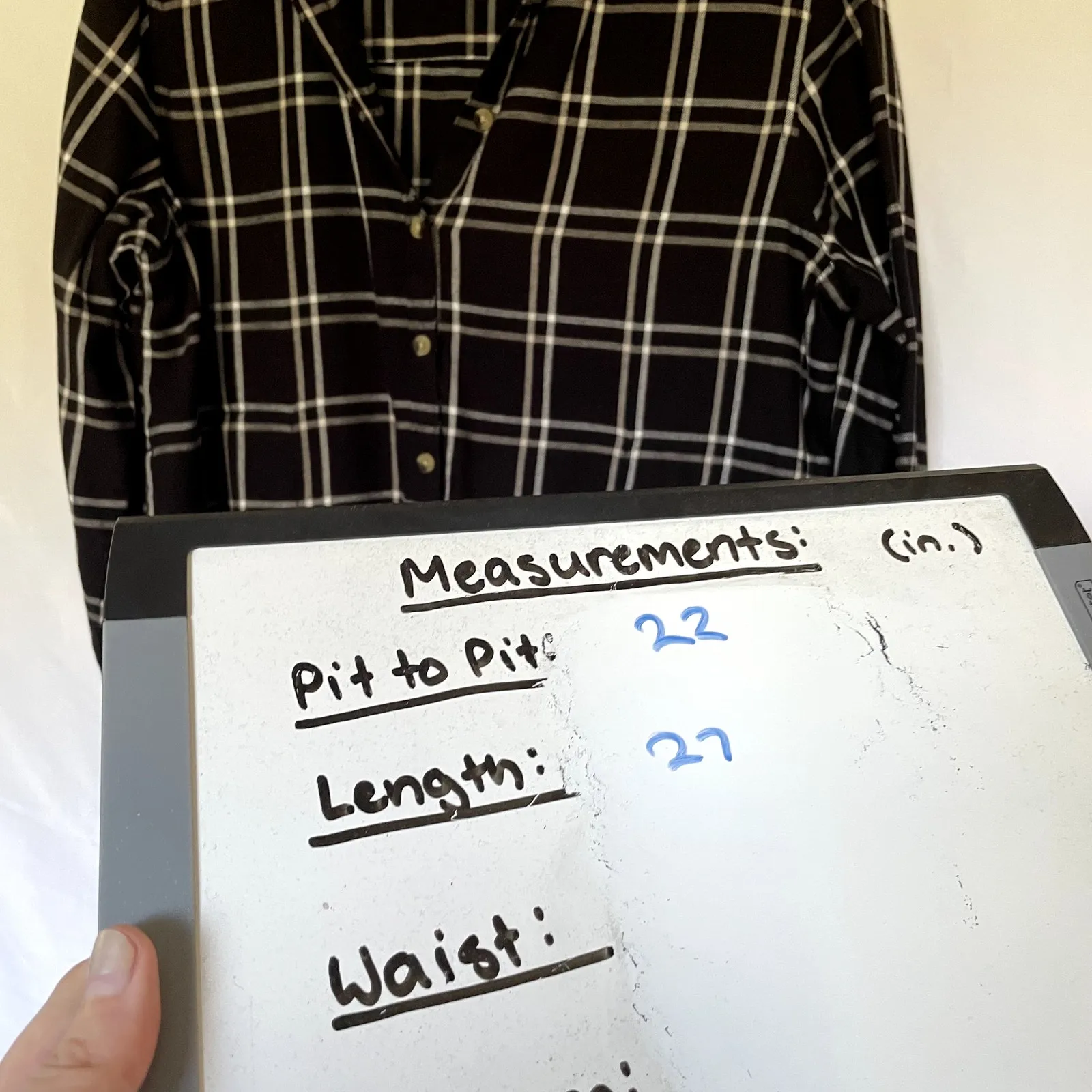 Jachs boyfriend black white checkered button down shirt pockets women's M - Image 8