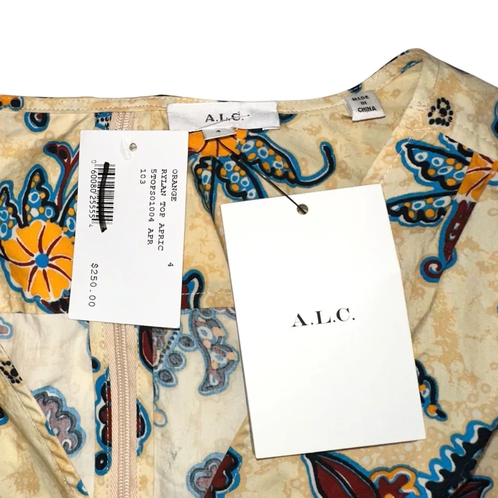 NWT ALC Rylan Cream Puff Sleeve Crop V-Neck Poplin Blouse 4 in Apricot - Image 7