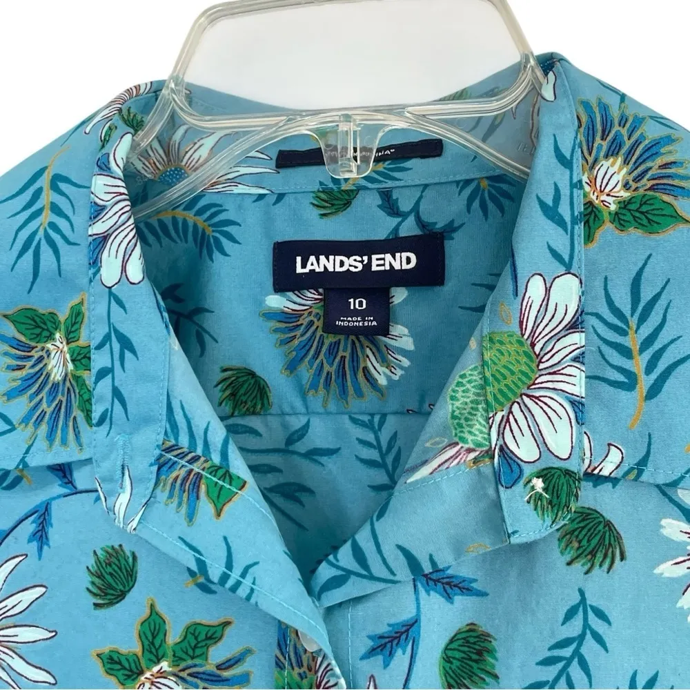 Land's End 100% SUPIMA Cotton No Iron Aqua Floral Button up Shirt ladies size 10 - Image 5