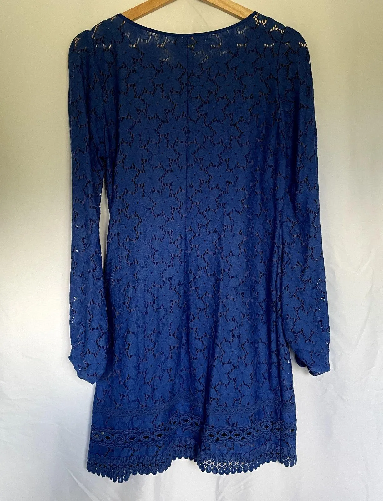 Laundry by Shelli Segal blue lace overlay floral long sleeved dress women's 6 - Image 9