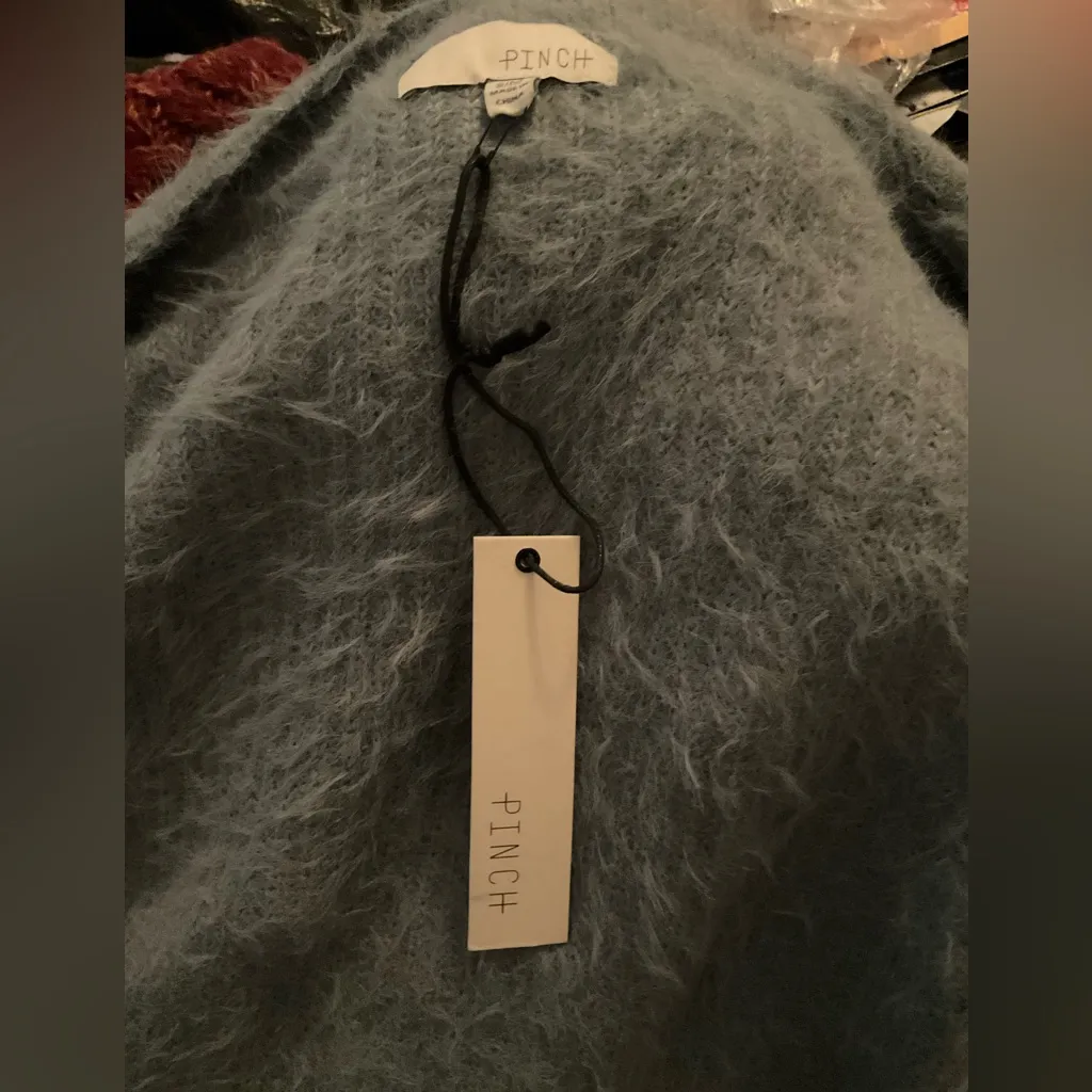 NWT Pinch Faux Fur Soft Cardigan Knit Sweater S M Blue - Image 9