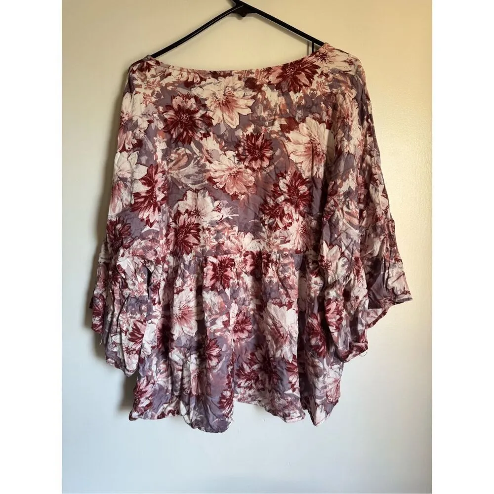 Andre by Unit pink floral flare sleeve babydoll blouse sz 1X womens feminine dai - Image 4