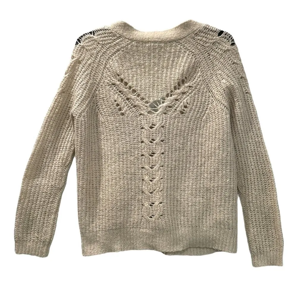 ANTHROPOLOGIE Kimchi Blue Women's Oatmeal Wool Knit Cardigan Sweater Sz S - Image 2