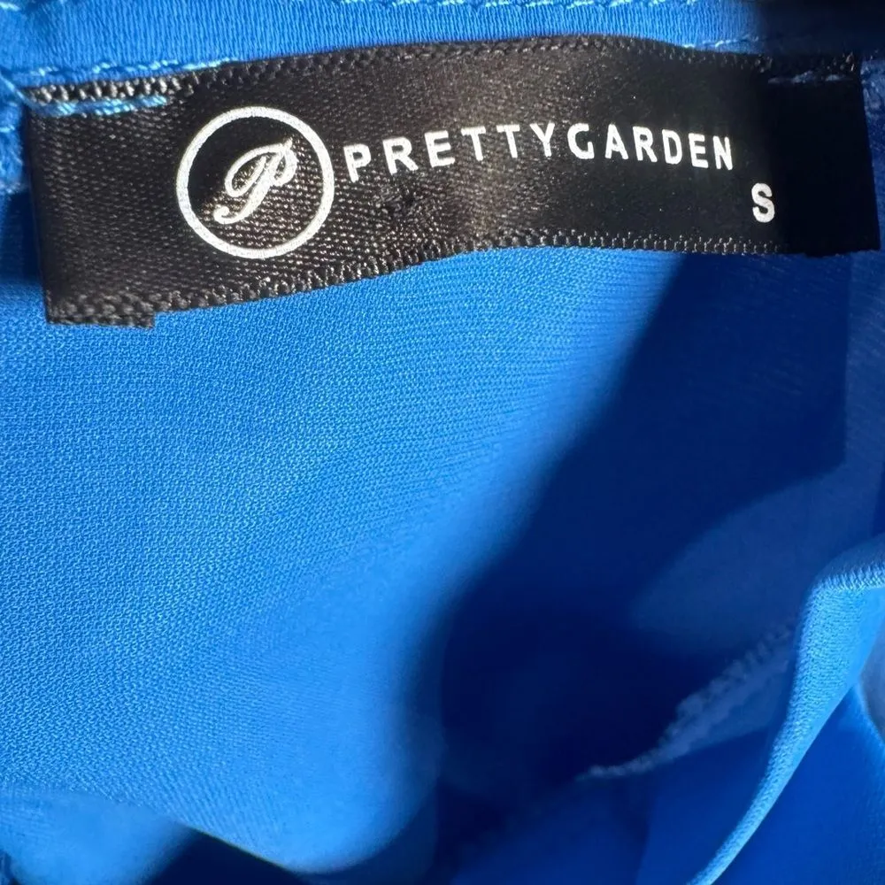 Long smocked sleeve pleated mock neck cobalt blue blouse top size small - Image 9