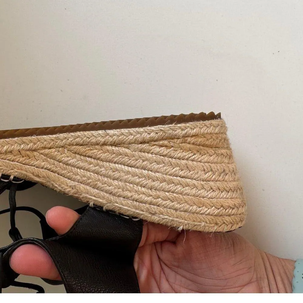 NWOT Eileen Fisher Black Leather Agnes Espadrille Wedge Sandal Women's Size 9 - Image 7