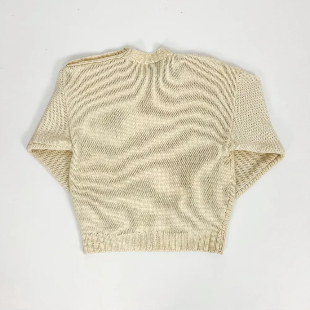 Vintage 80’s Pure Wool Crewneck Sweater with Button Detail in Ivory | Size S White - Image 10