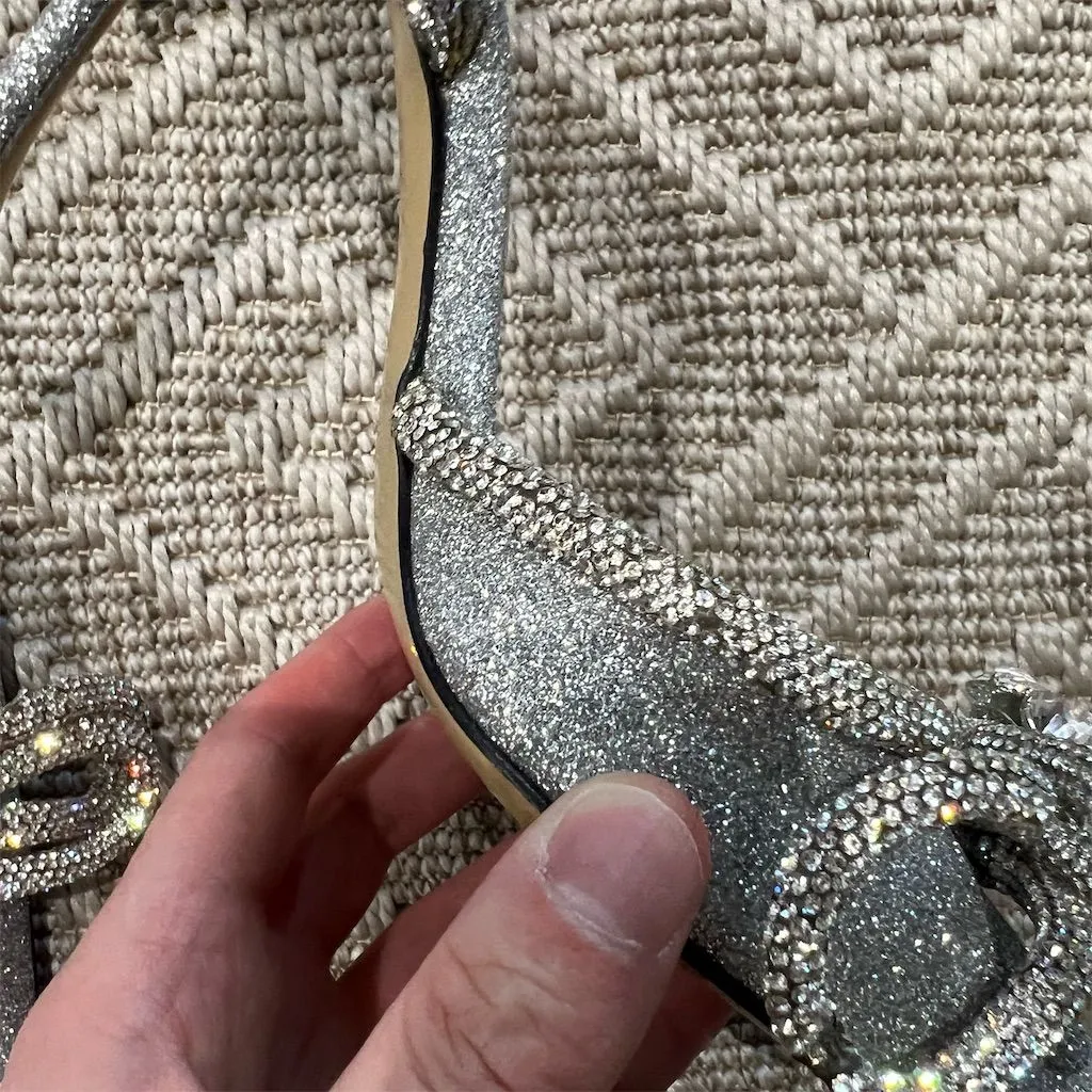 Mach & Mach Silver Glitter Double Bow Stiletto Heels Size 7.5 - Image 8