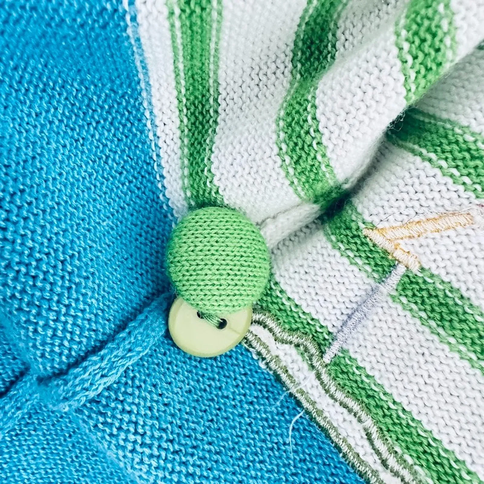 Quacker Factory Cardigan Sweater M Embroidered Lighthouse Boats Beach Striped - Image 12