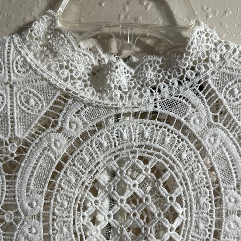 Hot Miami Styles Cream Mini Dress with Mock Neck and Flutter Sleeves - Image 5