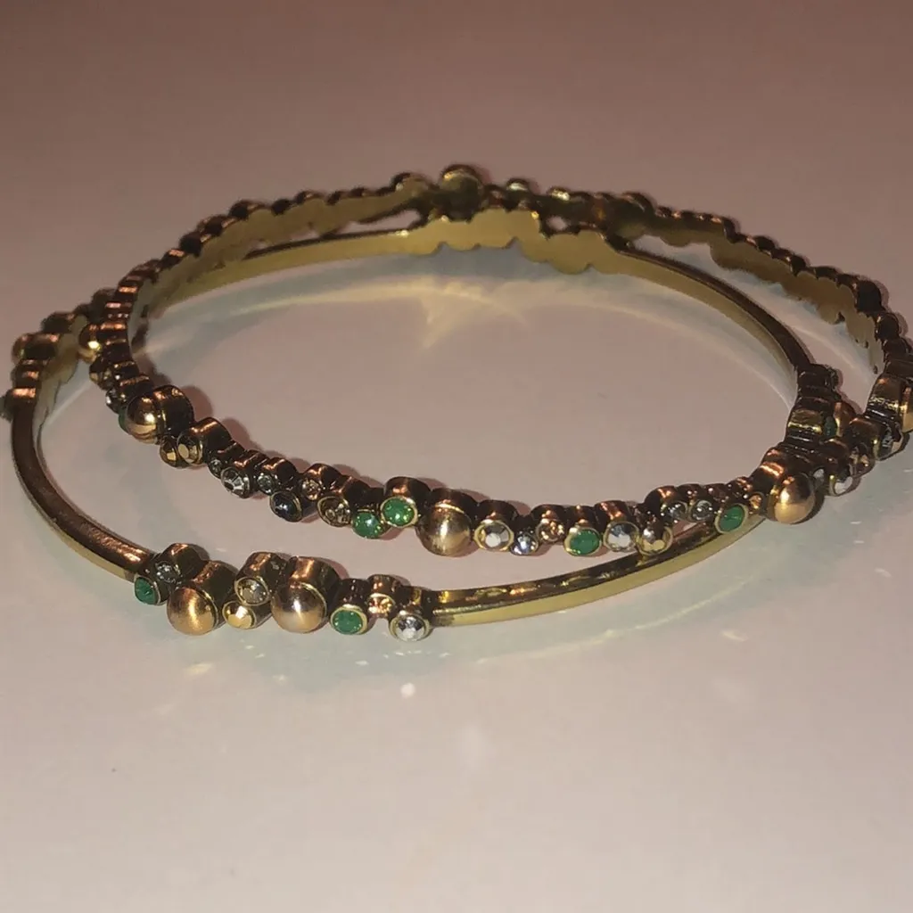 Brass Tone CZ Rhinestones Boho Bangle Bracelets - Image 2