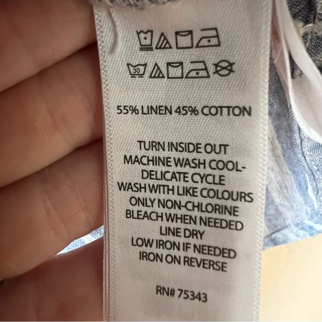 Sigrid Olsen Linen Cotton Blue Striped Popover Short Sleeve Top Sz Small Boho - Image 6